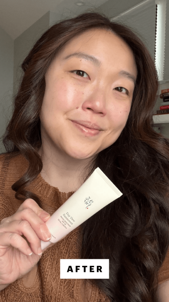 Lee after applying the Beauty of Joseon Day Dew Sunscreen SPF 50